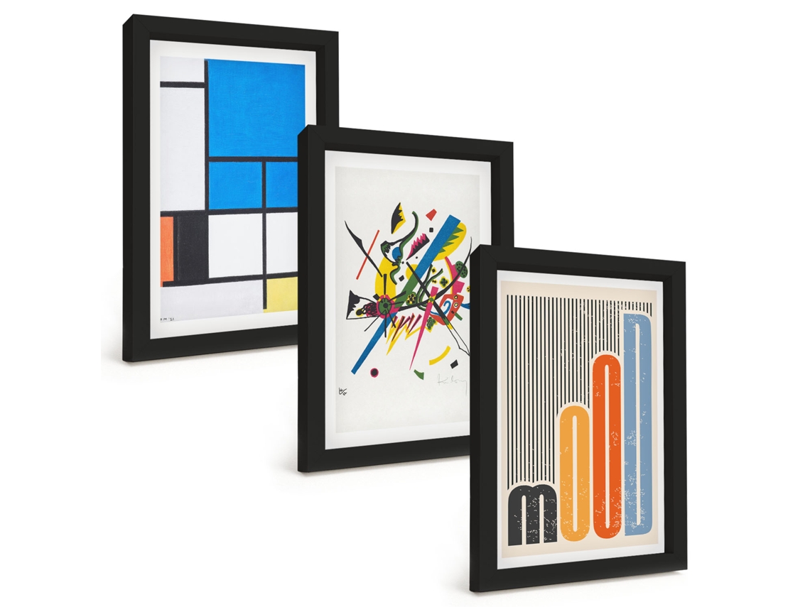 Composição De Quadros Geometrias Abstratas Modernas Espelharte (3 Peças 20x30 Cm)