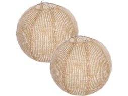 Conjunto De 2 Lanternas Decorativas Redondas De Juta E Lona Para Pendurar.