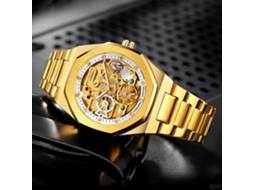 Lurelia Relógio Mecânico Masculino, Movimento De Quartzo, Detalhes Com Strass, Mostrador Esqueleto, Aço Inoxidável, Resistente À Água, Prata