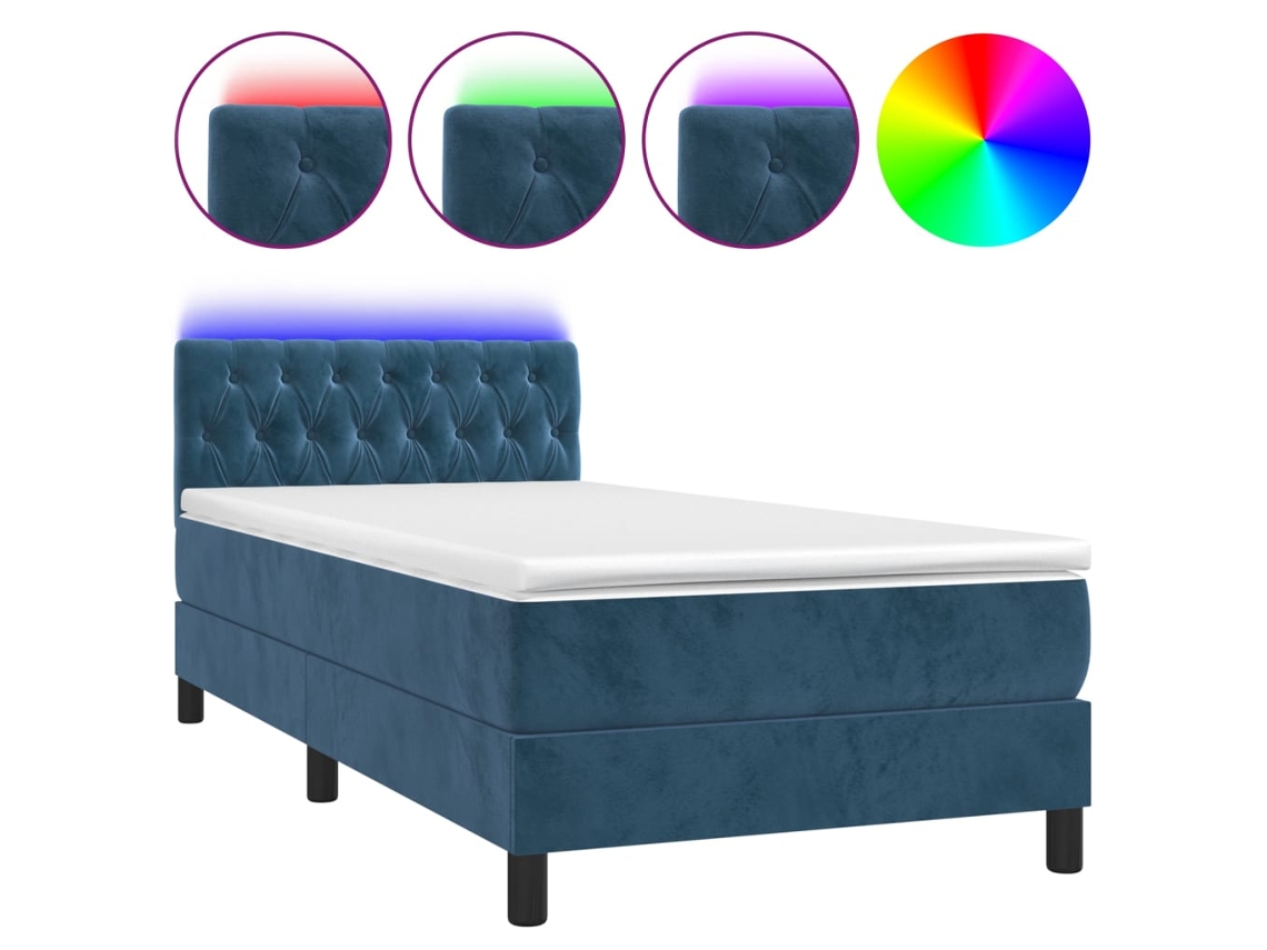 Cama Box Spring com Colchão LED Veludo Azul Escuro MAISON EXCLUSIVE (90x190 cm)