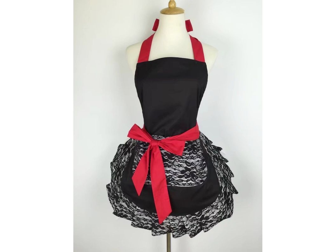 2026 delantal Sexy Retro com Calcinha e Bolsa Ajustável para Mulheres Ideal para Cozinha e Presente (preto)