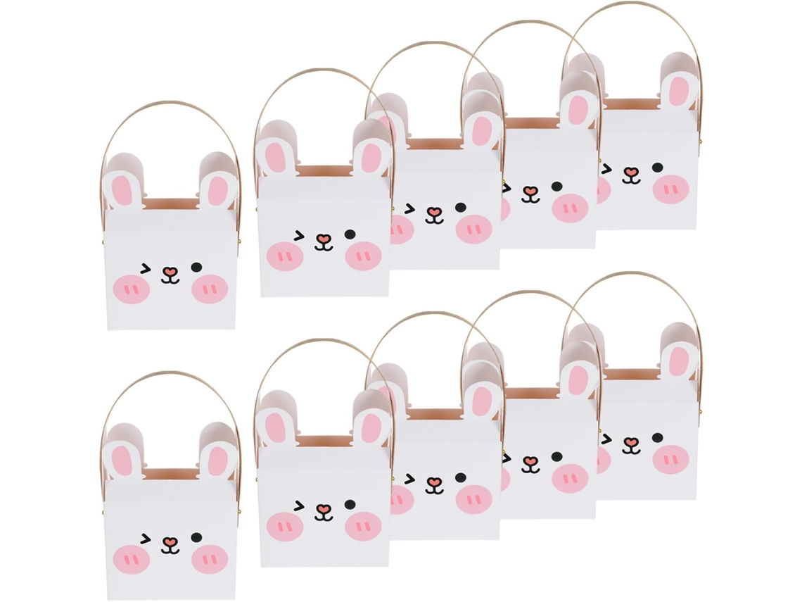 Conjunto De 10 Caixas De Doces Em Formato De Coelho, Feitas De Papel Branco Resistente Com Alça.