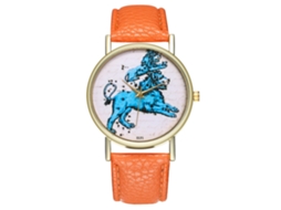 Relógio Casual de Moda Zhoulianfa para Homens e Mulheres Pulseira de Couro Quartzo Laranja