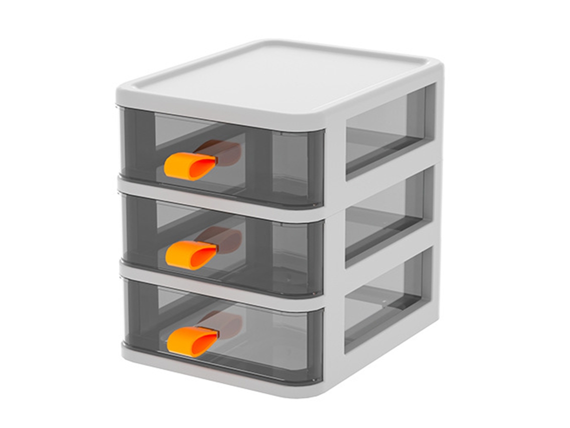 Caixa de Armazenamento Transparente de Mesa com Gavetas 3 Camadas Branca com Alça Laranja 13.4x17x17cm | S/MARCA