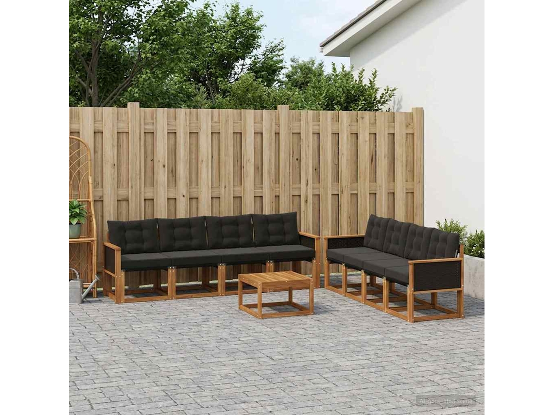 Vidaxl Conjunto De Sofás Para Exterior 9 Pcs Natural E Preto