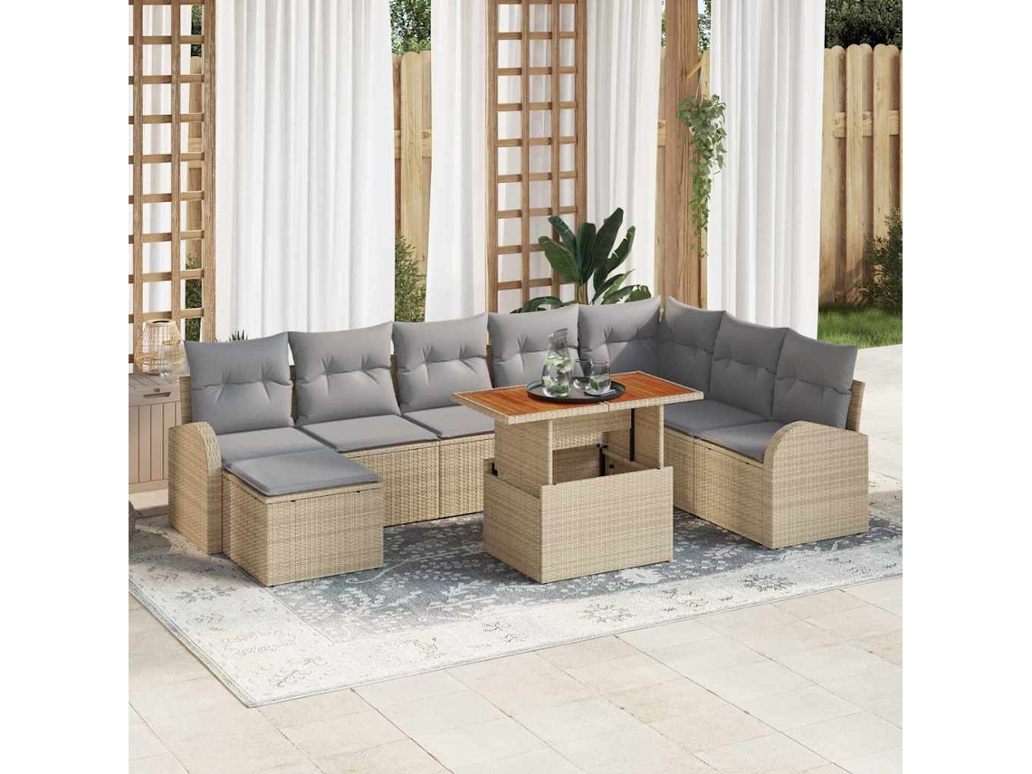 Vidaxl Conjunto De Sofá De Jardim 9 Unid. Bege E Cinzento Claro