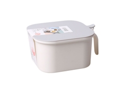 Conjunto Rebe de 2 caixas quadradas para temperos com 4 recipientes e 4 compartimentos para pimenta, sal, açúcar e condimentos, nas cores branca e azul.