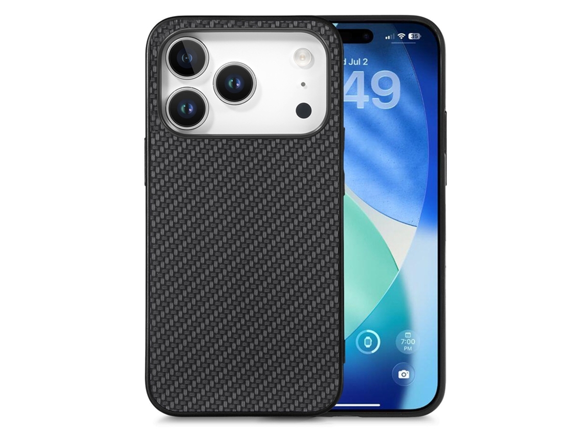 Capa Para Iphone 17 Pro Em Couro Pu Com Fibra De Carbono - Preta
