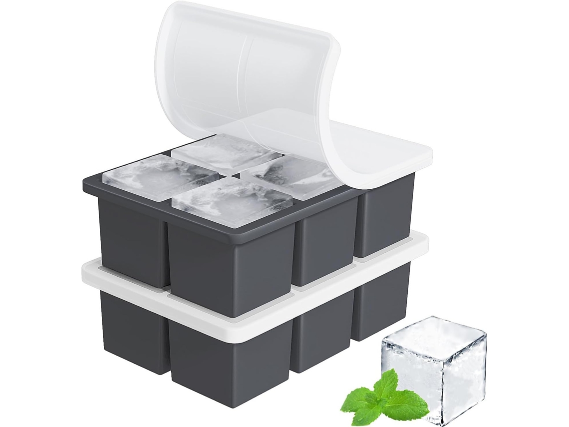 2 Formas de Gelo Silicone com Tampas Cubos 5cm para Coquetéis Uísque ZYBLSSBB