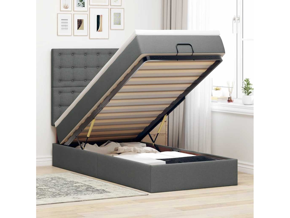 Estrutura cama otomana colchão 90x190 cm tecido cinzento escuro