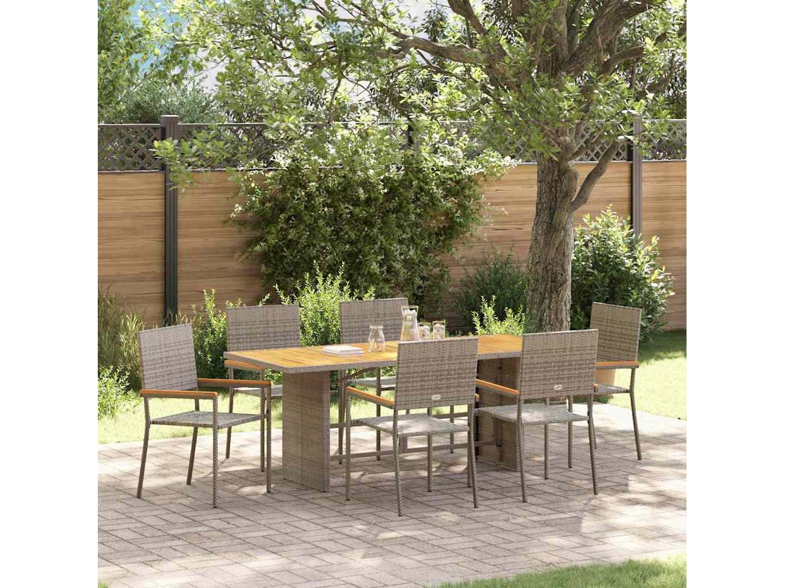 Vidaxl Conjunto De Jantar Para Jardim 7 Unid. Cinzeto Vime Pe