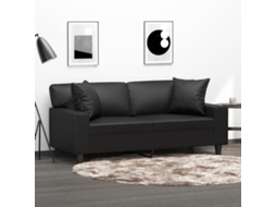 Vidaxl Sofá 2 Lugares + Almofadas Decoração 140 Cm Couro Artif. Preto
