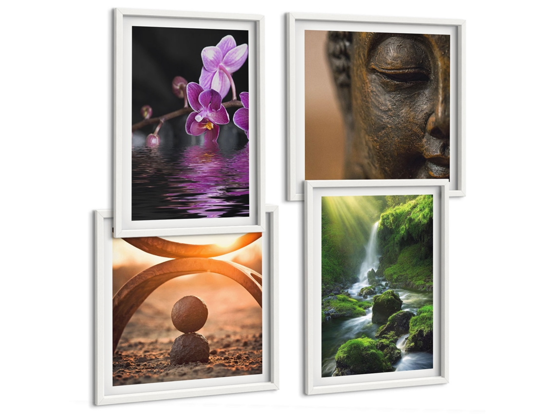 Composição De Quadros Paisagens Relaxantes Da Natureza Espelharte (4 Peças)