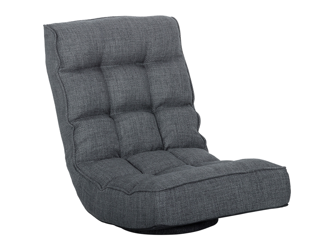 Cadeira de Chão Dobrável Cadeira de Leitura Giratória 360° com Encosto Ajustável em 5 Posições 58x107x79 Cm Cinzento Ge
