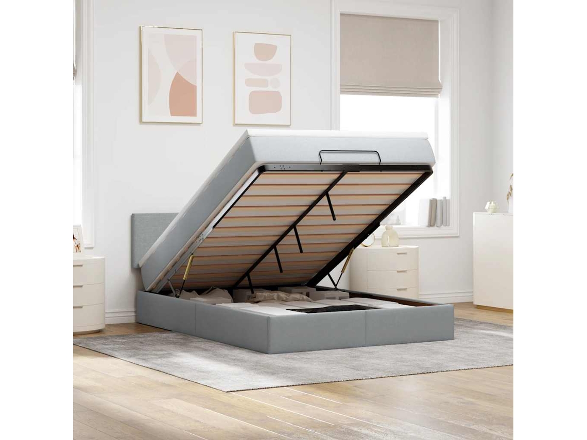 Vidaxl Estrutura Cama Otomana Colchão 140x200cm Tecido Cinzento Claro