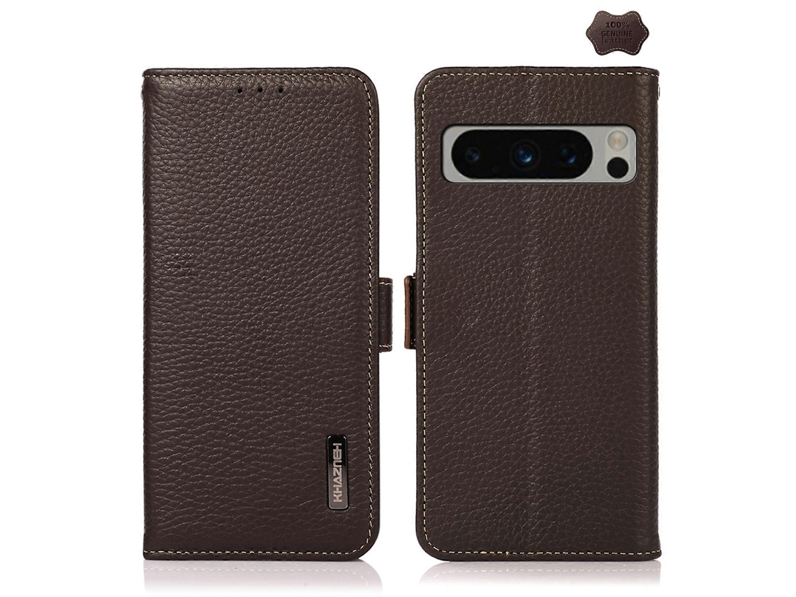 Capa De Celular Khazneh Com Rfid E Couro De Lichia Com Ímã Lateral Para Google Pixel 8 Pro