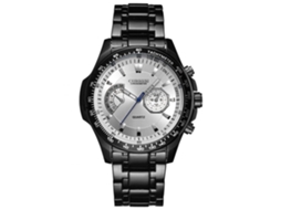 Reloj De Pulsera De Acero Empresarial Cuarzo Impermeable Para Hombres Acero Inoxidable Negro Blanco