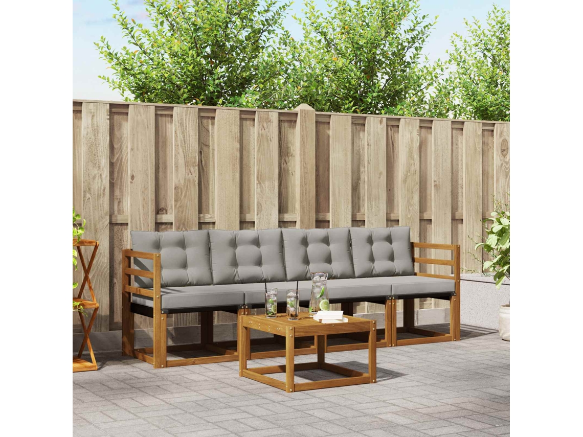 Vidaxl Conjunto De Sofás Para Exterior 5 Pcs Cinza Natural E Claro