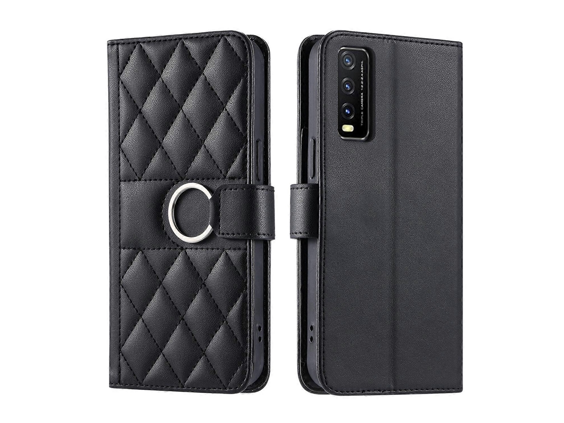 Capa De Celular De Couro Com Fivela De Anel E Losangos