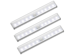 Conjunto de 3 Lâmpadas Indução Infravermelha com 10 Leds Cada, com Sensor de Movimento e Luz Noturna para Guarda, Roupa BRILVIBERA