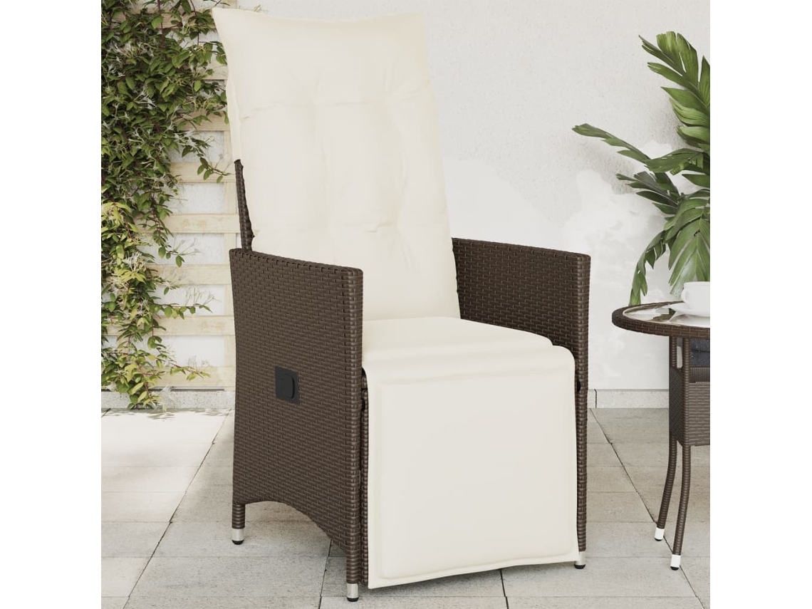 Cadeira De Jardim Reclinável Com Almofadões Vime Pe Marrom Dkd Home Decor