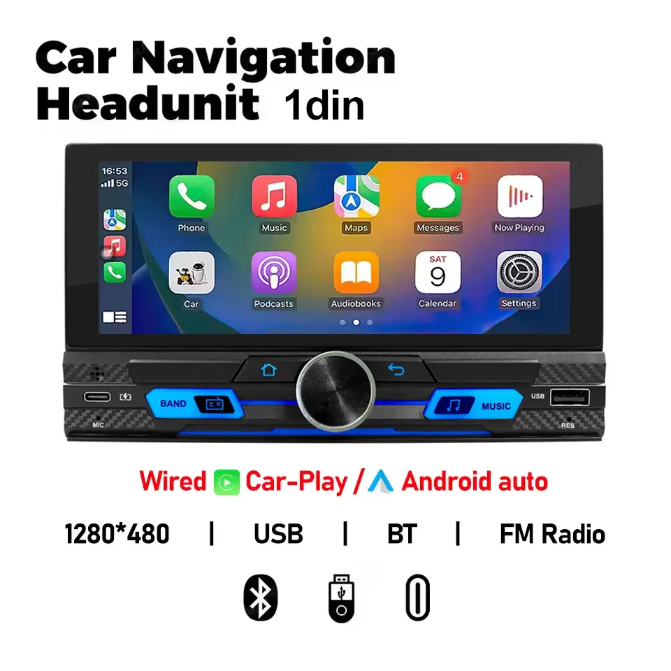 Sistema Multimídia Automotivo 1din (com Fio) Com Câmera Touchscreen Carplay Sem Fio De 6,86 Polegadas.