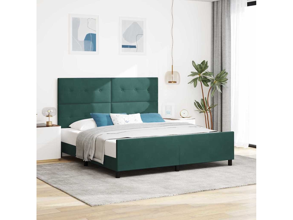 Vidaxl Cama Box com Cabeceira Verde Escuro 180 X 200 Cm Veludo