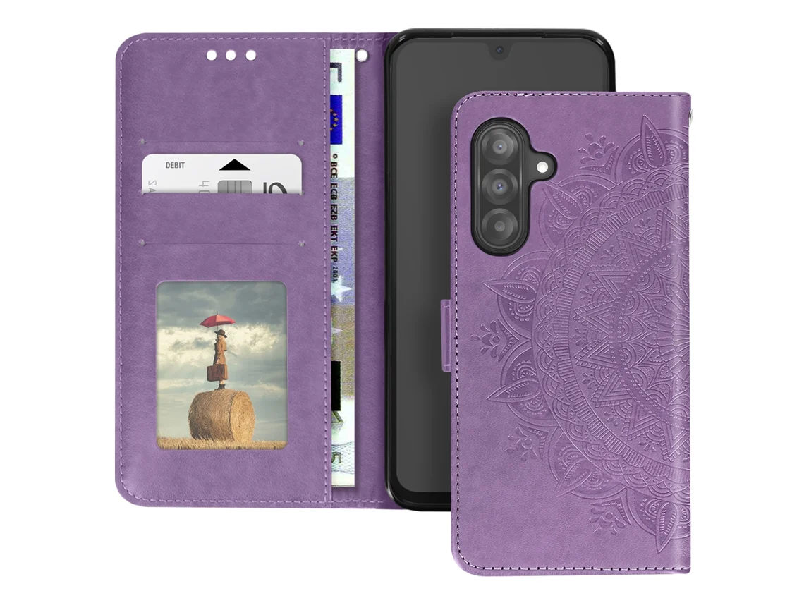 Avizar Capa Mandala Floral Para Samsung Galaxy A26 Carteira Com Alça Violeta