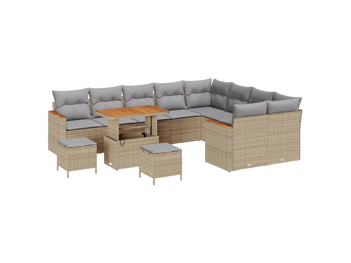 Conjunto 12 Conjunto De Sofá De Jardim Vidaxl Bege Vime Pe (289 X 234 X 85 Cm)