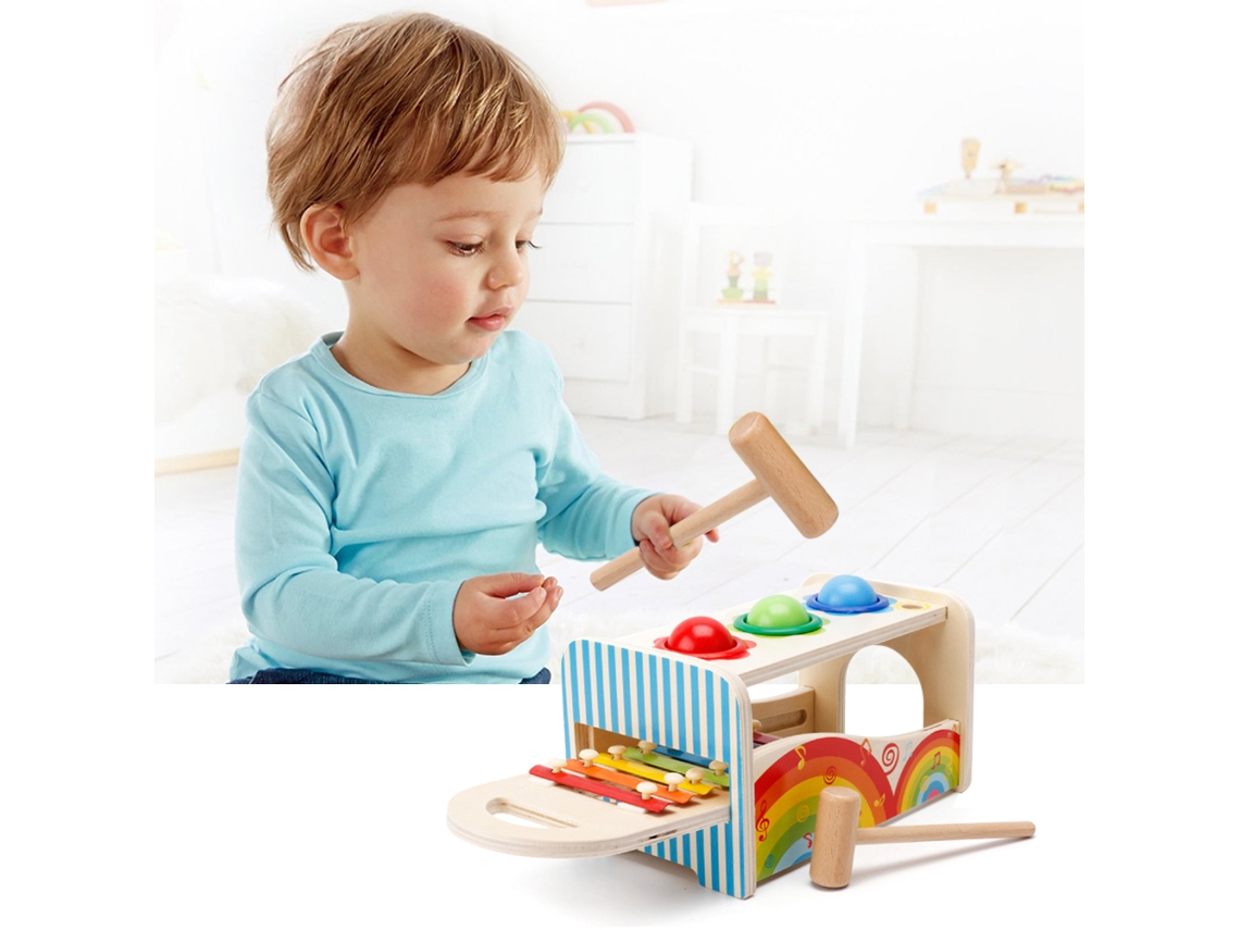 Ats brinquedo de Educação Infantil para Bebês: Mesa de Batser com Três Bolas de Madeira e Xilofone Musical