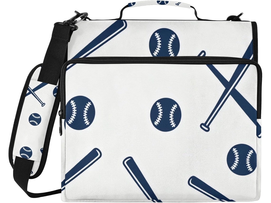 Conjunto de 3 anéis com estampa de bola de golfe, 8 cm, azul e branco, com zíper e alça de ombro, bolsa para armazenamento.