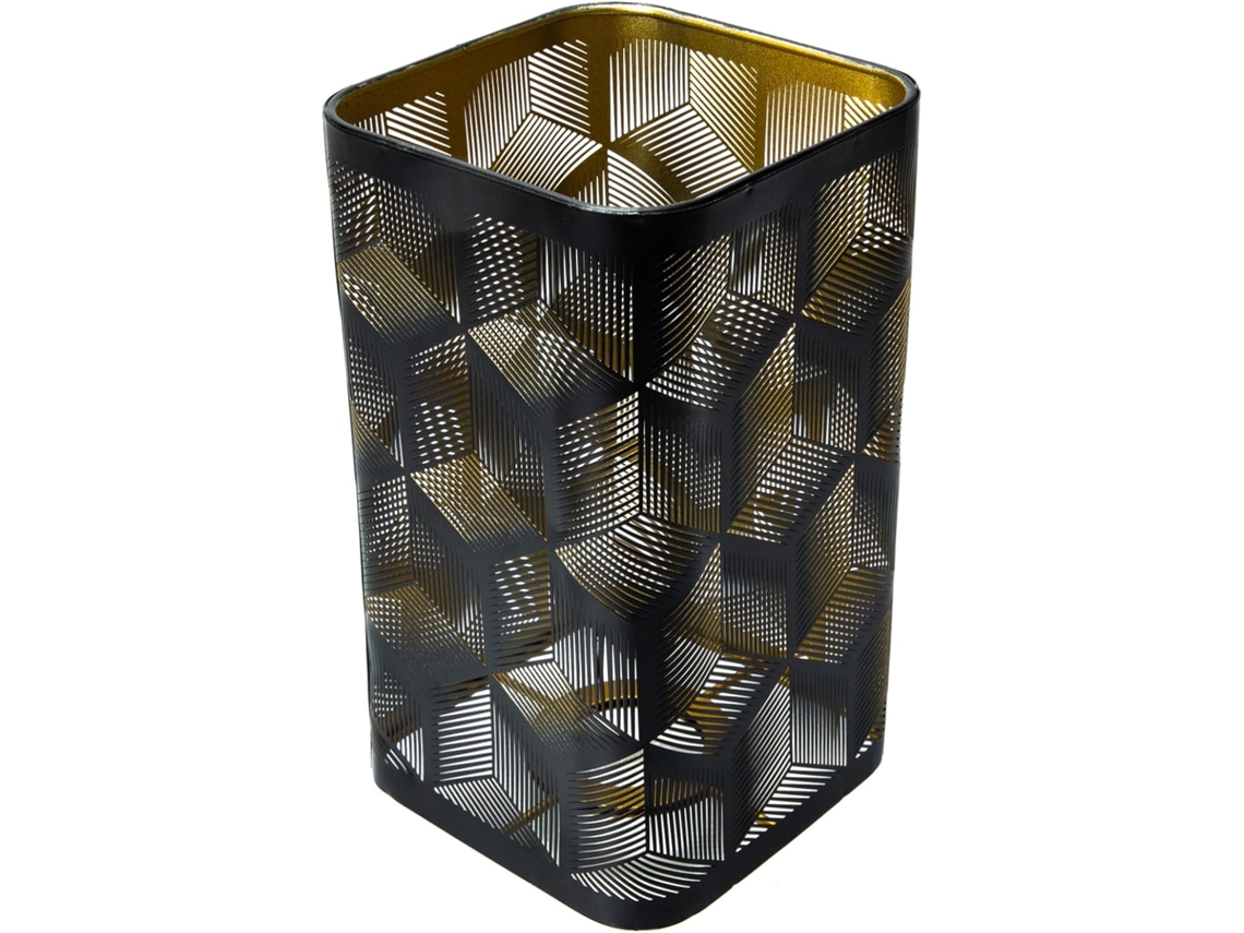 Luminária Suspensa Quadrada em Ferro Forjado Preto e Dourado, Fácil de Instalar, Decoração de Interiores, 1 Peça SFUSHOS