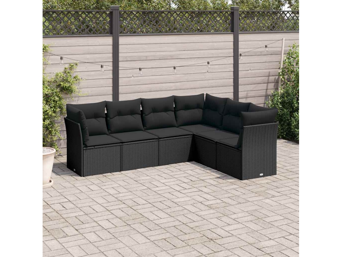 Vidaxl 6 Pcs Conjunto Sofás De Jardim C/ Almofadões Vime Pe Preto