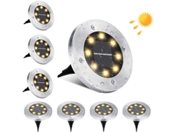 Luzes Solares Externas Nova Line, 8 LEDs, IP65, Inox, Recessadas, Para Passagem, Jardim, Etapas, Branco Quente, 8 peças