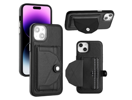 Capa Mobile Phone Cases Shockproof With Card para iPhone 14 Plus Pele Castanho