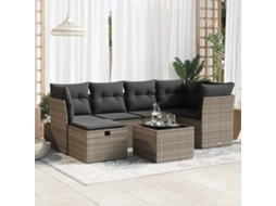 Vidaxl 7 Pcs Conjunto Sofás P/ Jardim C/ Almofadões Vime Pe Cinzento