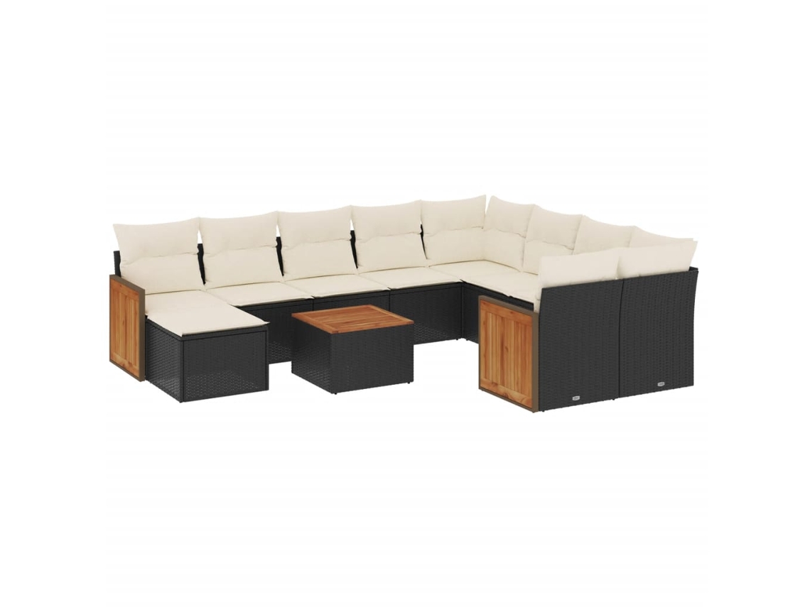 Conjunto de 11 Sofás de Jardim com Almofadões Vime Pe Preto MAISON EXCLUSIVE