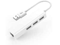 Hub Com 3 Usb 2.0 Rj45 Ethernet Multiporta Usb 2.0, Compatível Macbook Air Pro Etc, Suporte Microsoft, Windows, Mac Os, Linux Branco Yizhood