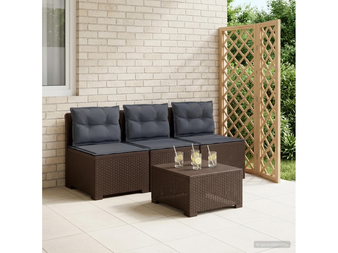 Vidaxl Sofá De Jardim 3 Lugares Com Almofadas Visual Rattan Pp