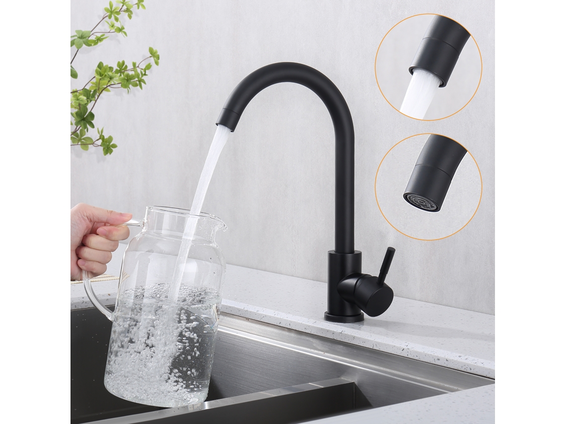 Torneira Misturadora De Cozinha Giratória 360° Torneira Para Lava-loiça De Água Fria/quente Arejador Removível Em Latão Preto Fosco