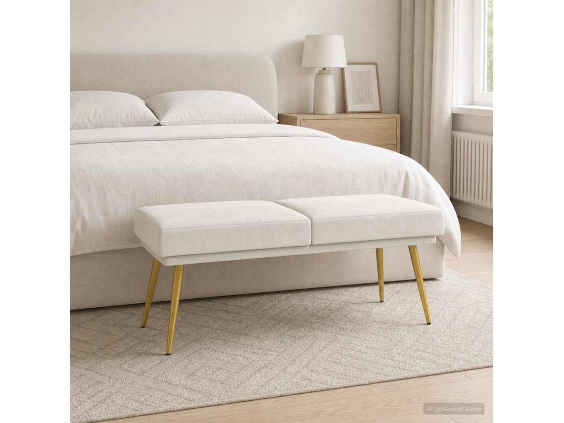 Vidaxl Banco De Camadas Duplas Creme 120 X 45 X 46 Cm Veludo
