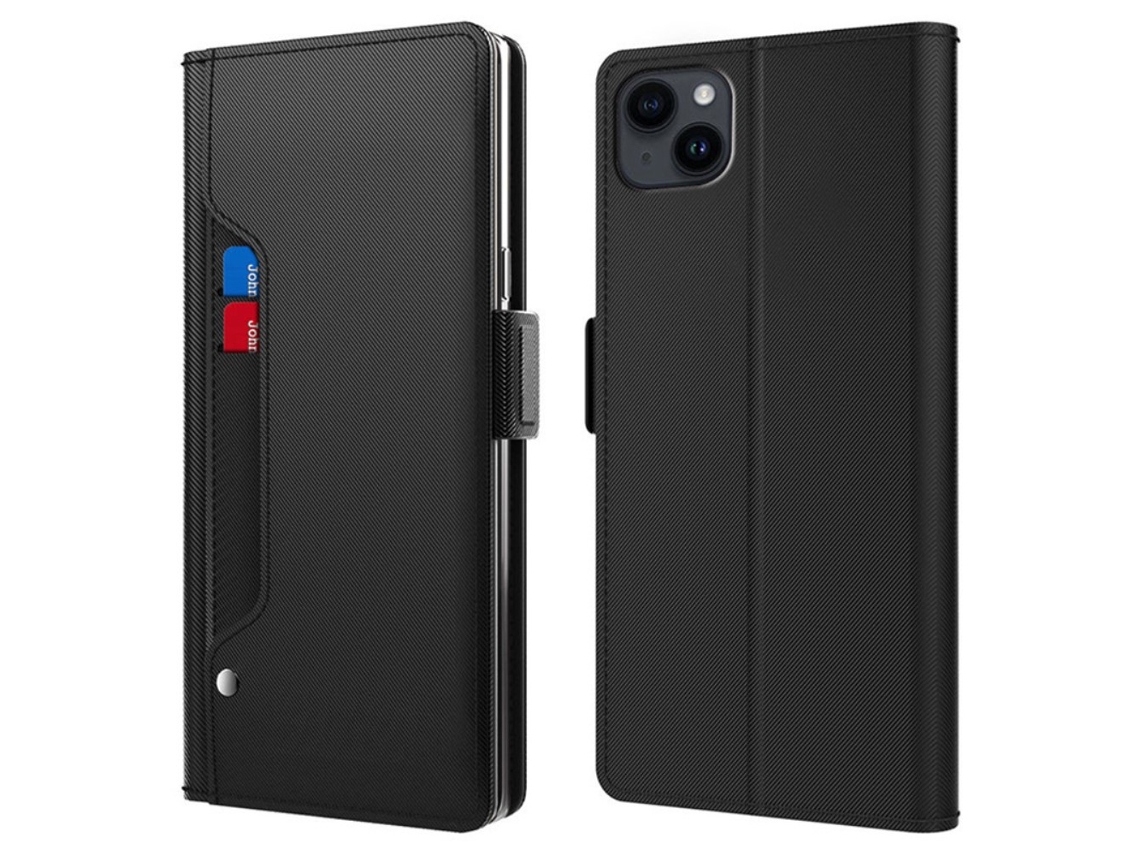 Capa Para Iphone 15 Pele Sintética Anti-riscos Com Porta-cartões Preto