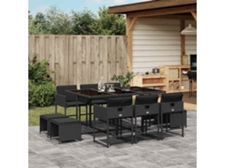 Vidaxl 11 Pcs Conjunto De Jantar P/ Jardim C/ Almofadões Vime Pe Preto