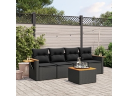 Vidaxl 5 Pcs Conjunto Sofás De Jardim Com Almofadões Vime Pe Preto