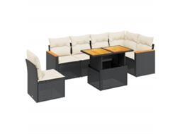 Conjunto de 7 Sofás para Jardim com Almofadões Vime Pe Preto MAISON EXCLUSIVE (7 pcs)
