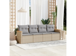 Vidaxl 4 Pcs Conj. Sofás Jardim C/ Almofadões Vime Pe Bege Misturado