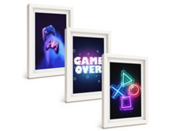Composição De Quadros Game Over, Controles De Jogo Espelharte (3 Peças 20x30 Cm)