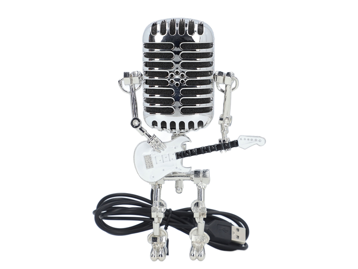 Mali robô de Microfone Metal com Guitarra Estilo Punk Vintage Lâmpada Led Branco