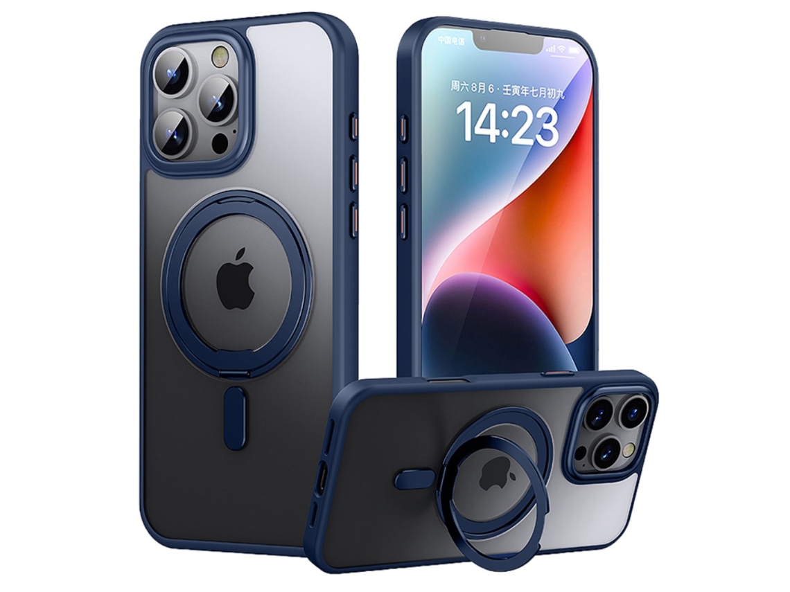 Capa Em Tpu Magnético Com Suporte Para Apple Iphone 16 Pro Max - Azul Escuro