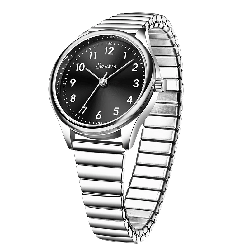 (prateado E Preto) Pulseira De Quartzo Casual Em Couro Resistente À Água Para Mulheres